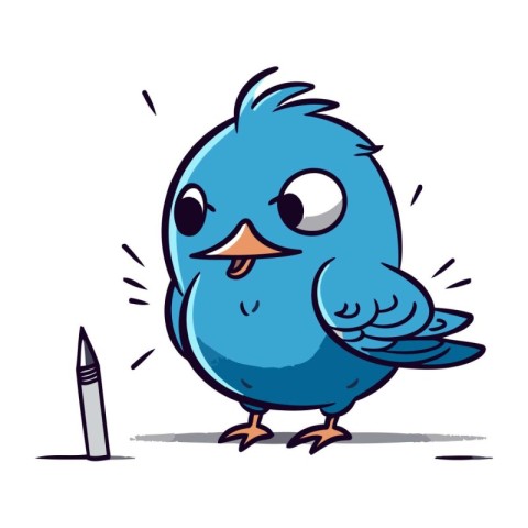 Cute cartoon blue bird with bullet. Vector illustration isolated