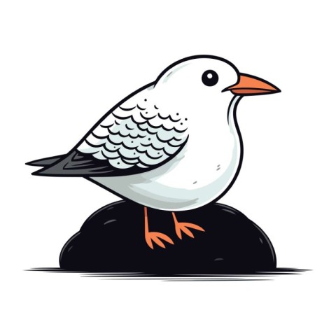 Cute seagull sitting on a rock. Vector illustration.