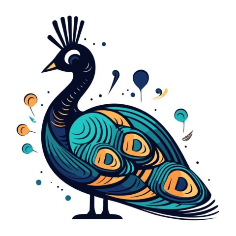 Peacock. Vector illustration. Isolated on white background.