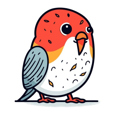 Vector illustration of cute red bird. Isolated on white backgrou