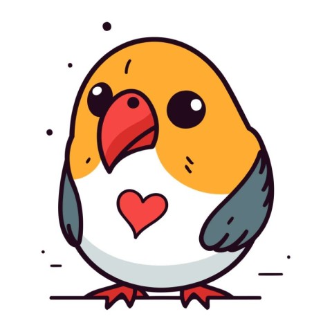 Cute little bird with heart. Vector illustration in cartoon styl