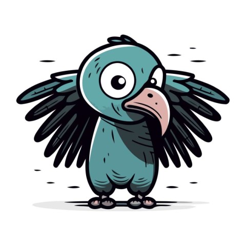 Cute cartoon blue parrot with open wings. Vector illustration.