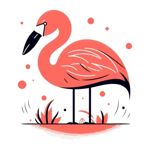 Flamingo. Vector illustration in flat style on a white backgroun