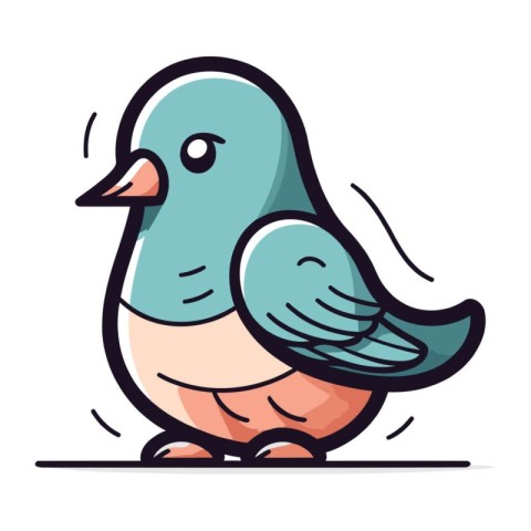 Vector illustration of cute blue bird. Isolated on white backgro