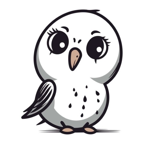 Snowy owl with big eyes. Vector illustration isolated on white b