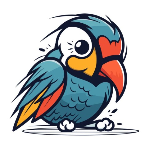 Cute cartoon parrot. Vector illustration isolated on white backg