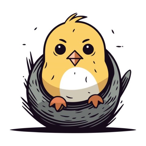 Cute little chick in the nest. Vector illustration on white back