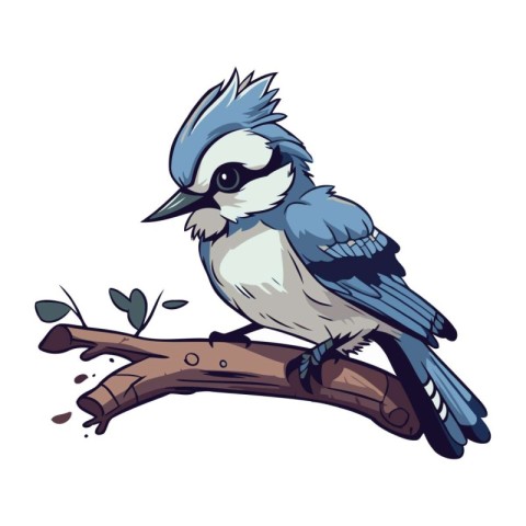 Cute blue tit bird sitting on a branch. Vector illustration.