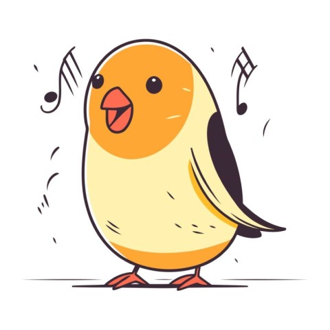 Cute little bird singing song. Vector illustration in cartoon st