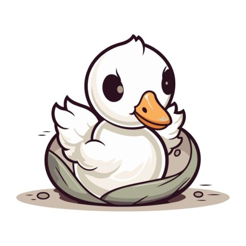 Illustration of a Cute Baby Duck Sitting in a Nest.