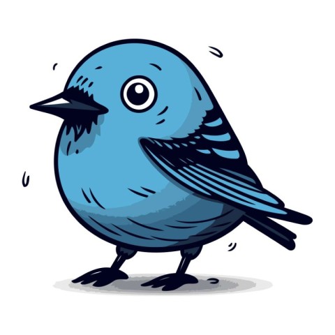 Cute blue bird. Vector illustration isolated on a white backgrou