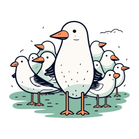 Seagull family. Vector illustration of a group of seagulls.