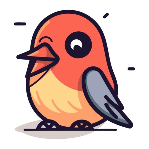 Vector illustration of cute little red bird. Flat line style des