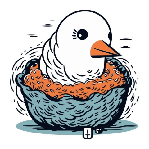 Illustration of a cute bird in a nest. Vector illustration.