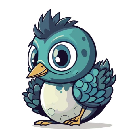 Cute cartoon blue bird on white background. Vector illustration