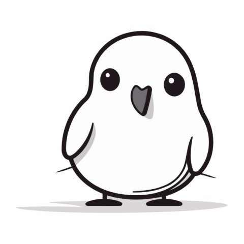 Cute black and white kawaii bird. Vector illustration.