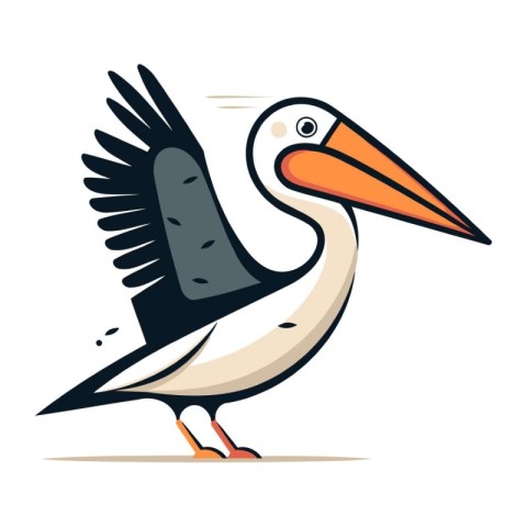 Pelican isolated on white background. Cartoon style. Vector illu