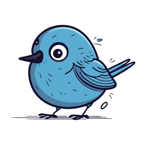 Cute blue bird isolated on white background. Cartoon vector illu