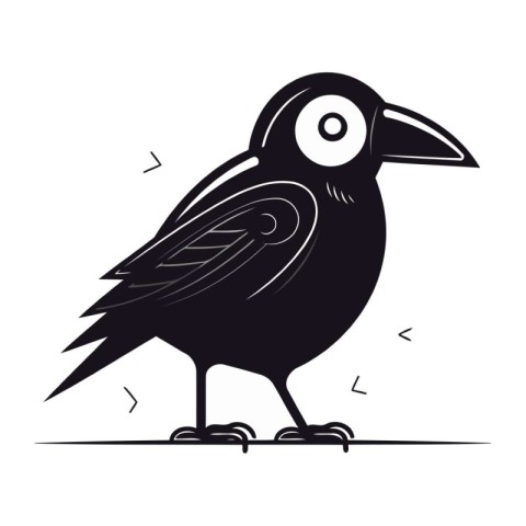 Crow. Vector illustration on white background. Black and white.