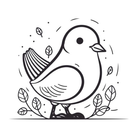 Vector illustration of cute bird on white background. Line art d