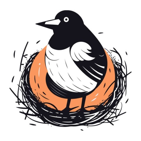 Crow in the nest. Vector illustration of a bird in a nest.