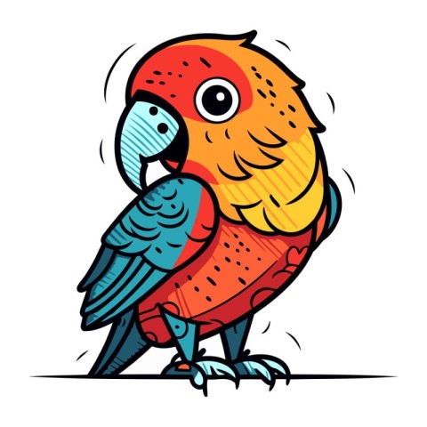 Parrot cartoon vector illustration. Hand drawn parrot vector ill