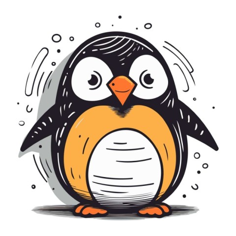 Cute penguin. Hand drawn vector illustration in cartoon style.