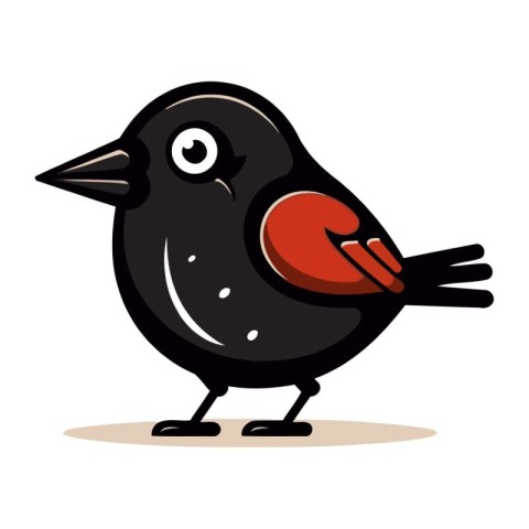 Black bird with red beak isolated on white background. Vector il