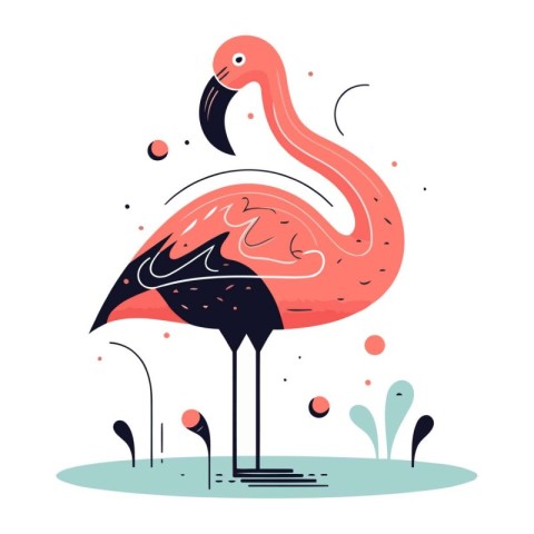 Flamingo. Vector illustration in flat style. Isolated on white b