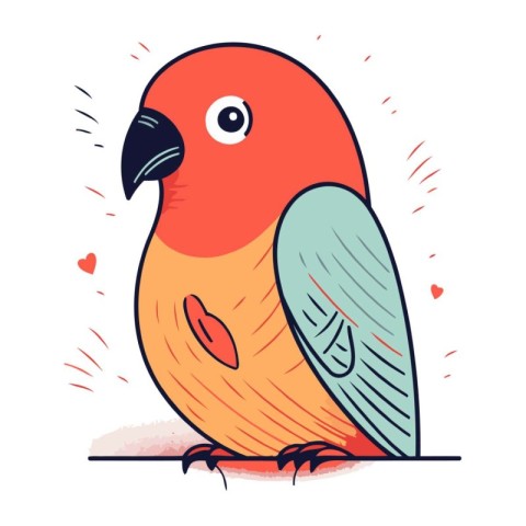 Cute parrot. Hand drawn vector illustration in cartoon style.