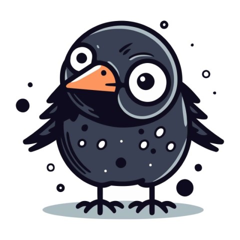 Cute cartoon black bird isolated on white background. Vector ill