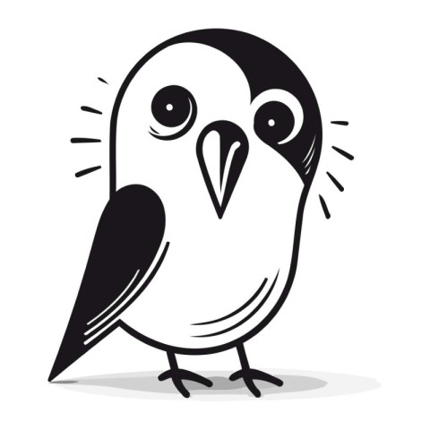 cute cartoon bird. vector illustration. black and white colors.