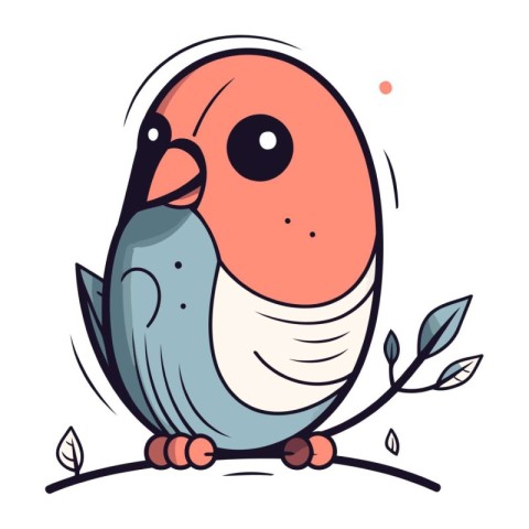 Cute cartoon bird sitting on a tree branch. Vector illustration.