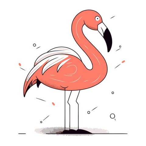 Flamingo. Hand drawn vector illustration in cartoon comic style.