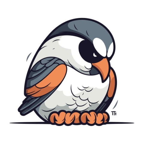 Vector illustration of a cute cartoon bullfinch on a white backg