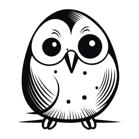 Cute owl. Black and white vector illustration isolated on white