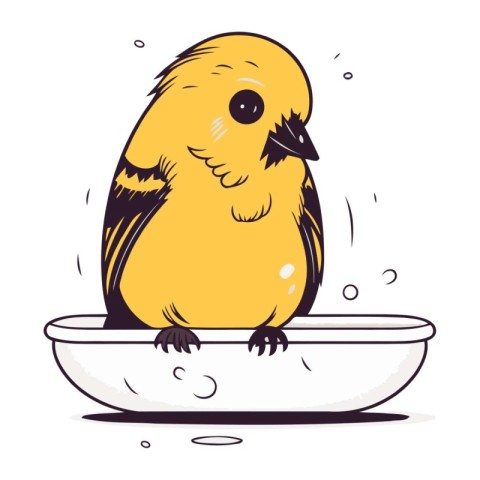 Cute little yellow bird sitting in the bath. Vector illustration