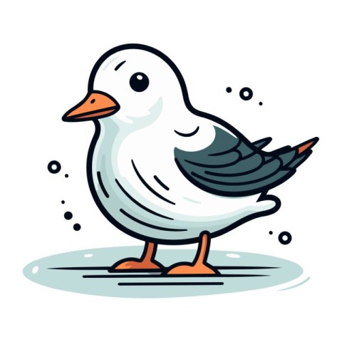 Vector illustration of a cute cartoon seagull on white backgroun