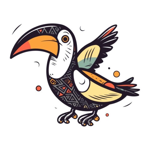 Toucan bird with ethnic tribal ornaments. Vector illustration