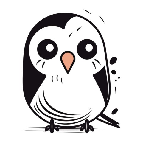 Cute black and white vector illustration of a cute cartoon pengu