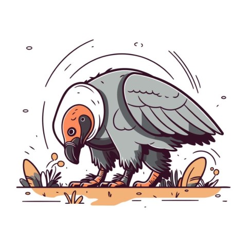 Griffon vulture. Vector illustration in hand drawn style.