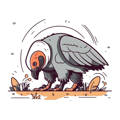 Griffon vulture. Vector illustration in hand drawn style.