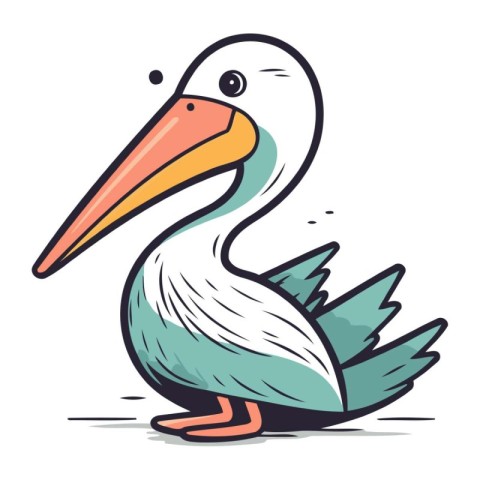 Cute cartoon pelican isolated on white background. Vector illust