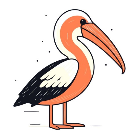 Pink pelican. Hand drawn vector illustration. Isolated on white