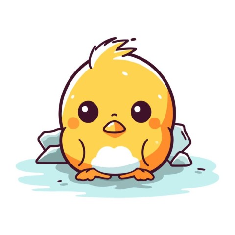 Cute little chicken peeking out of the ice. Vector illustration.