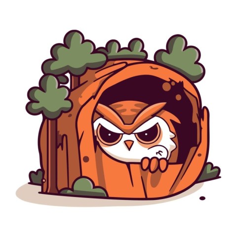 Owl in doghouse. Vector illustration in cartoon style.