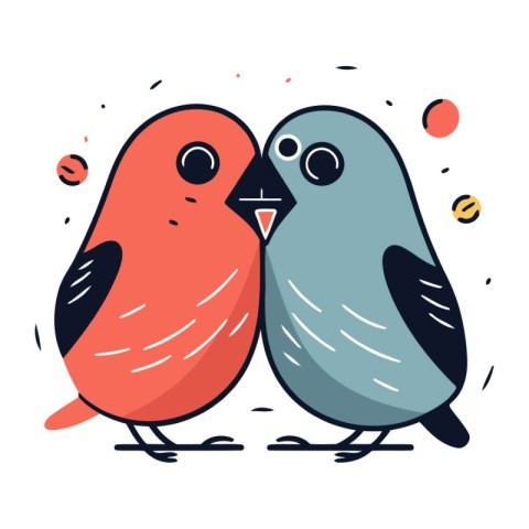 Cute cartoon couple of bullfinch birds. Vector illustration.