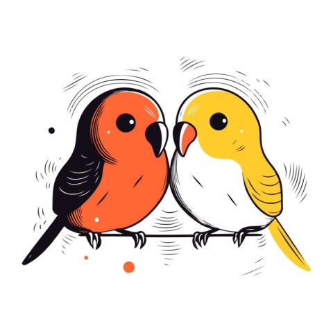 Cute couple of birds in love. Hand drawn vector illustration.