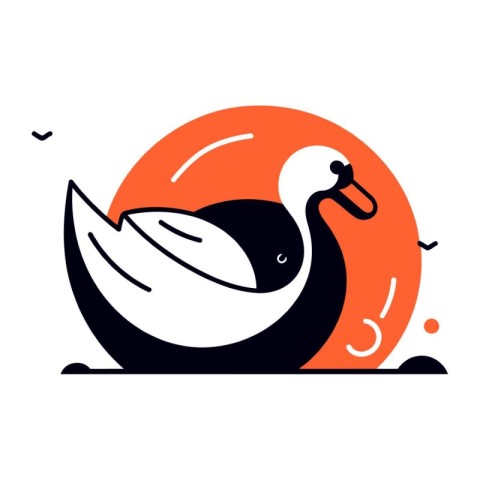 Black swan on orange background. Vector illustration in flat sty