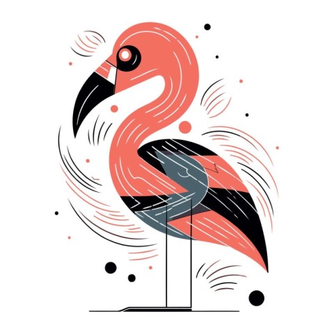 Flamingo bird vector illustration. Hand drawn doodle.